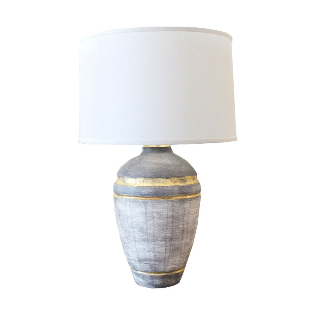 Grey w/Gold Band Table Lamps, One Shade Tinted