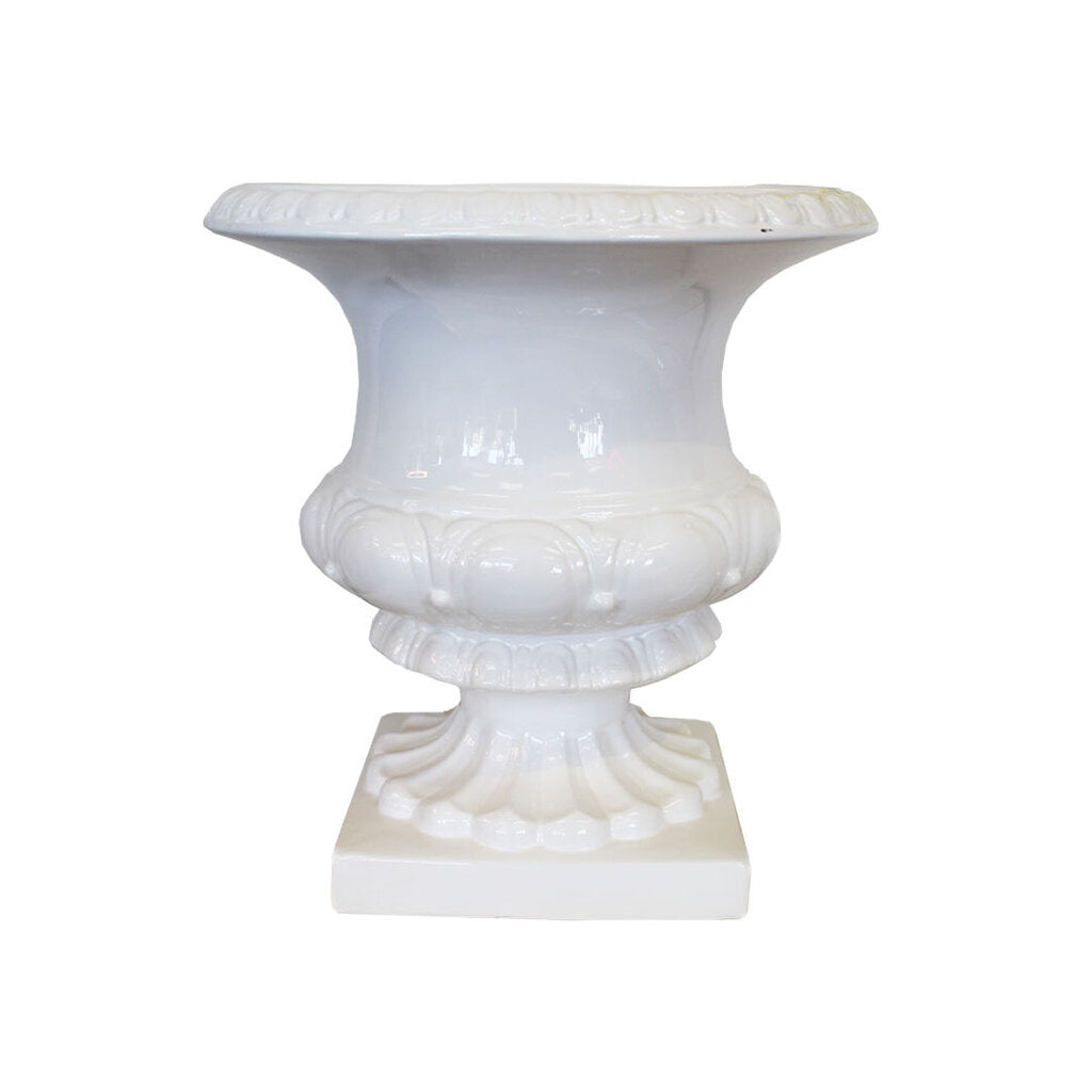 Decorative Footed Ceramic White Urns