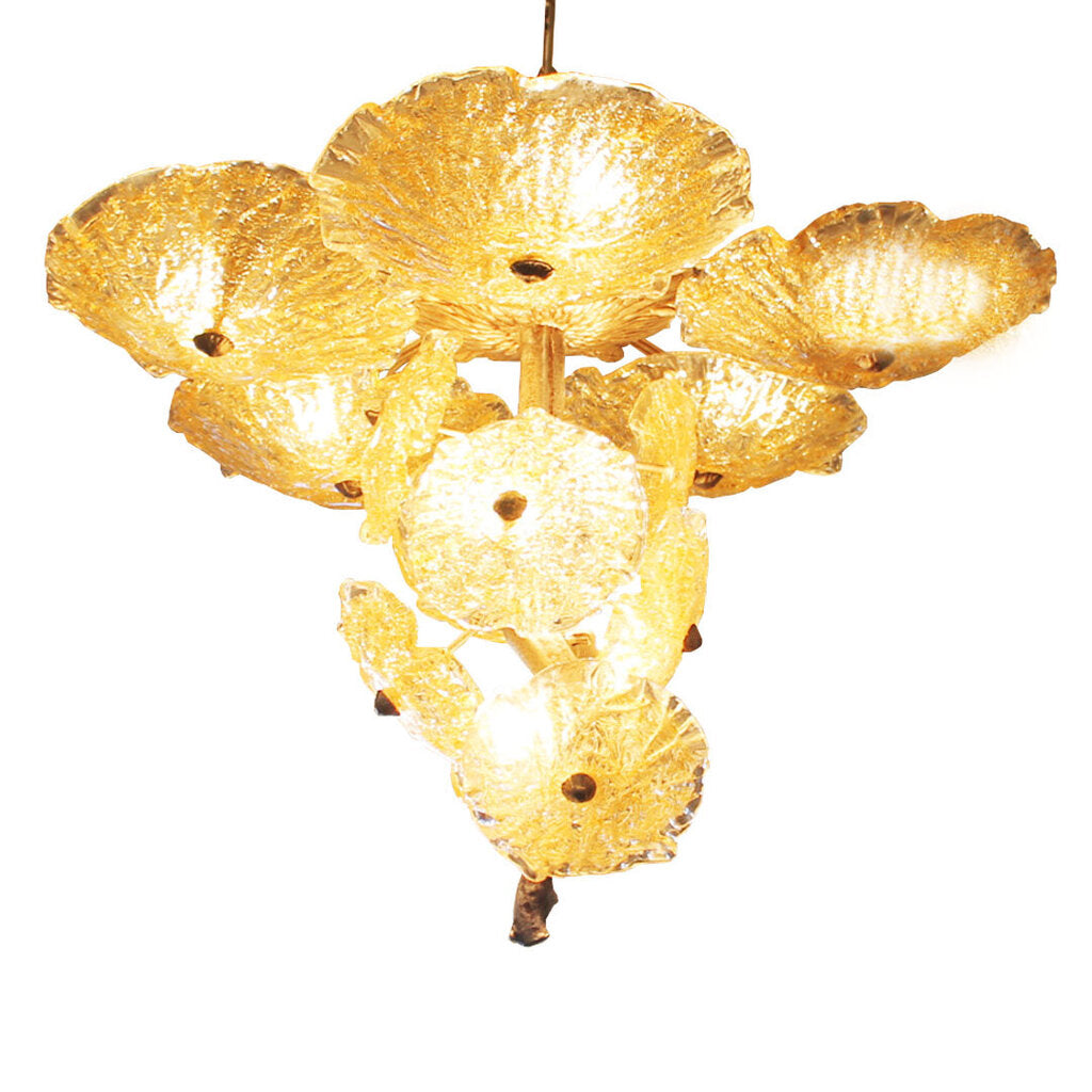 Italian Murano Blown Glass & Silver Leaf Chandelier, 16 LED Dimmable Lights, 40 Watt Max