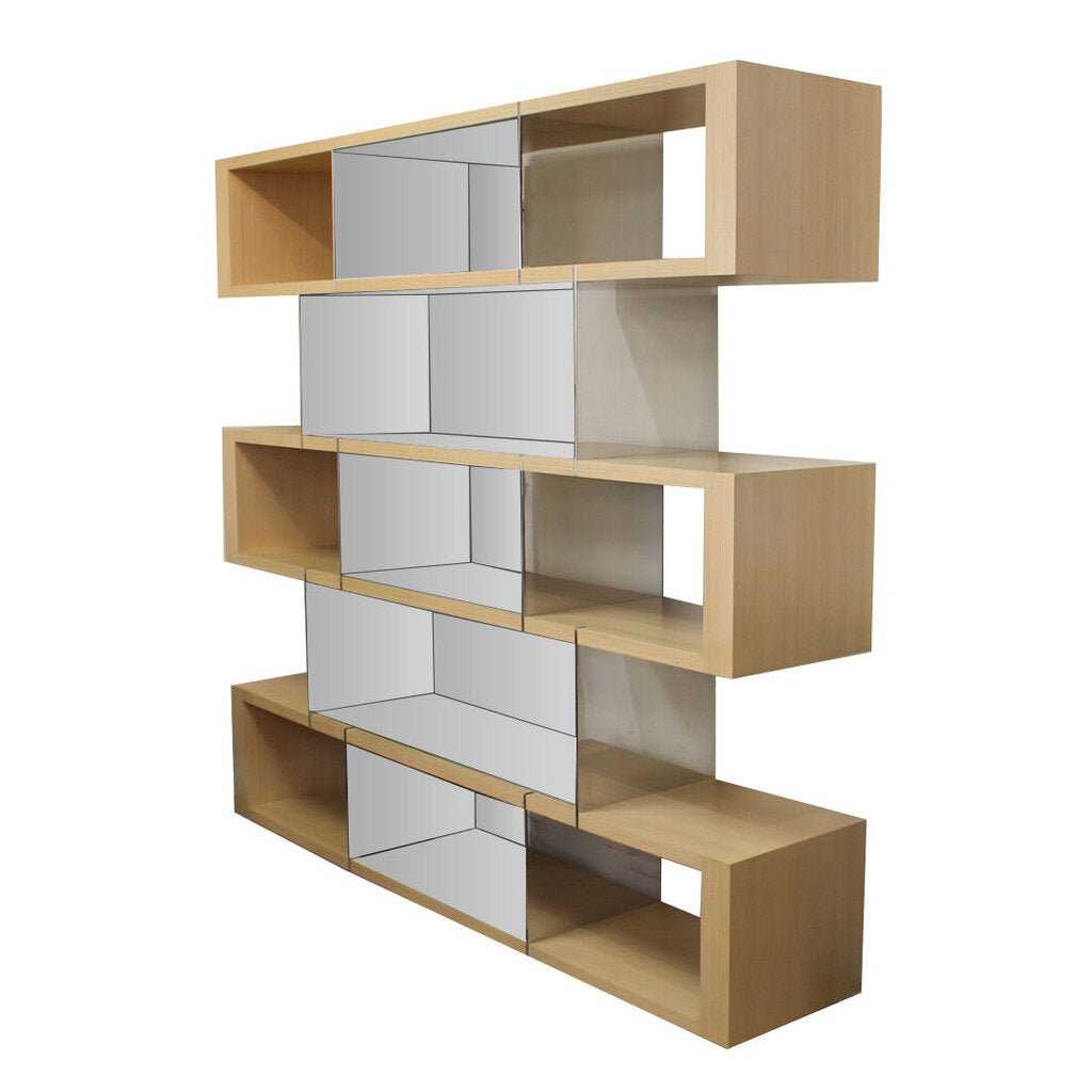 Dakota Jackson Bento Etagere, 3-Veneered Sections, 5 Vertical Stainless Steel Sections