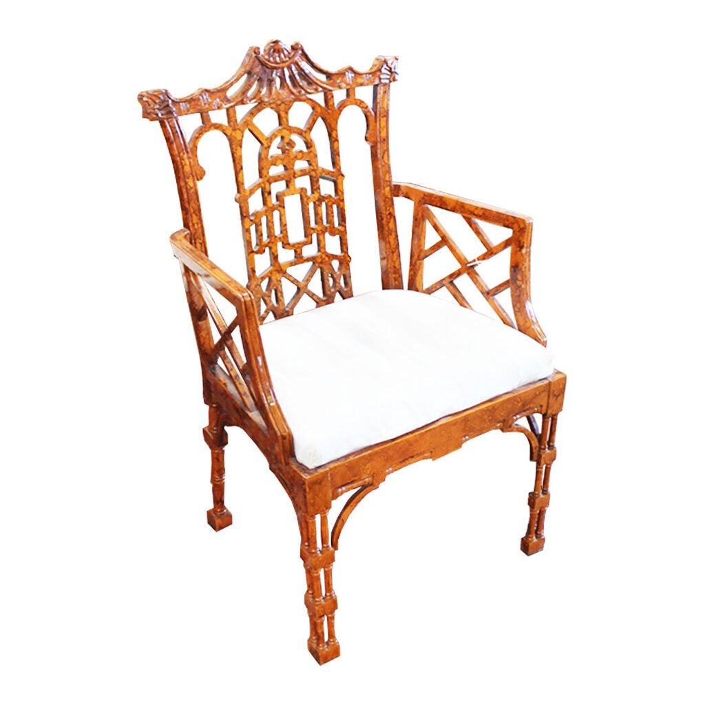 Antique Chinese Boho Styled Faux Bamboo Accent Chair