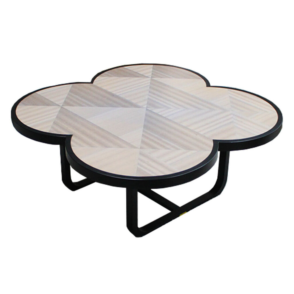 Caryllon Low Table by designer Christine Celestino, Wooden Structured Handcrafted Inlay Straw