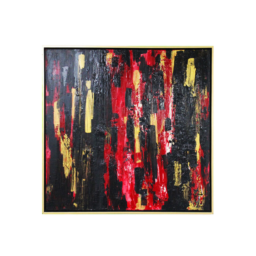 Original Acrylic Abstract Black/Red/Gold Abstract w/Gold Framing