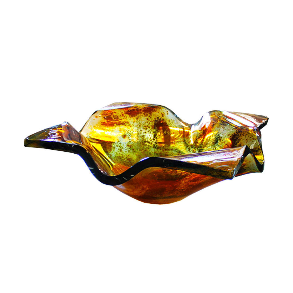 Four Fold Amber Colored Thick Glass Bowl by Salvatore Polizzi