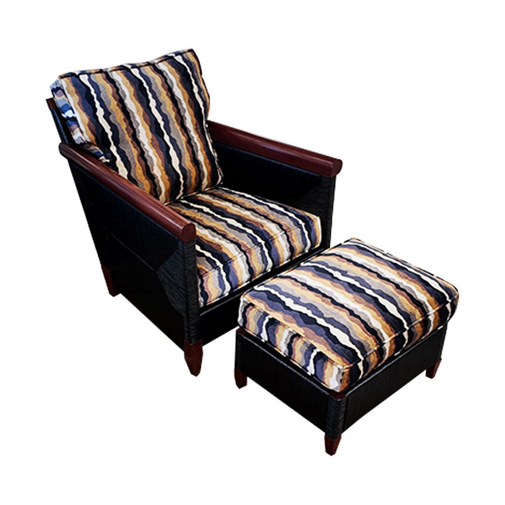 John Hutton for Donghia Merbau Collection Mahogany & Rattan Club Chairs w/Ottomans