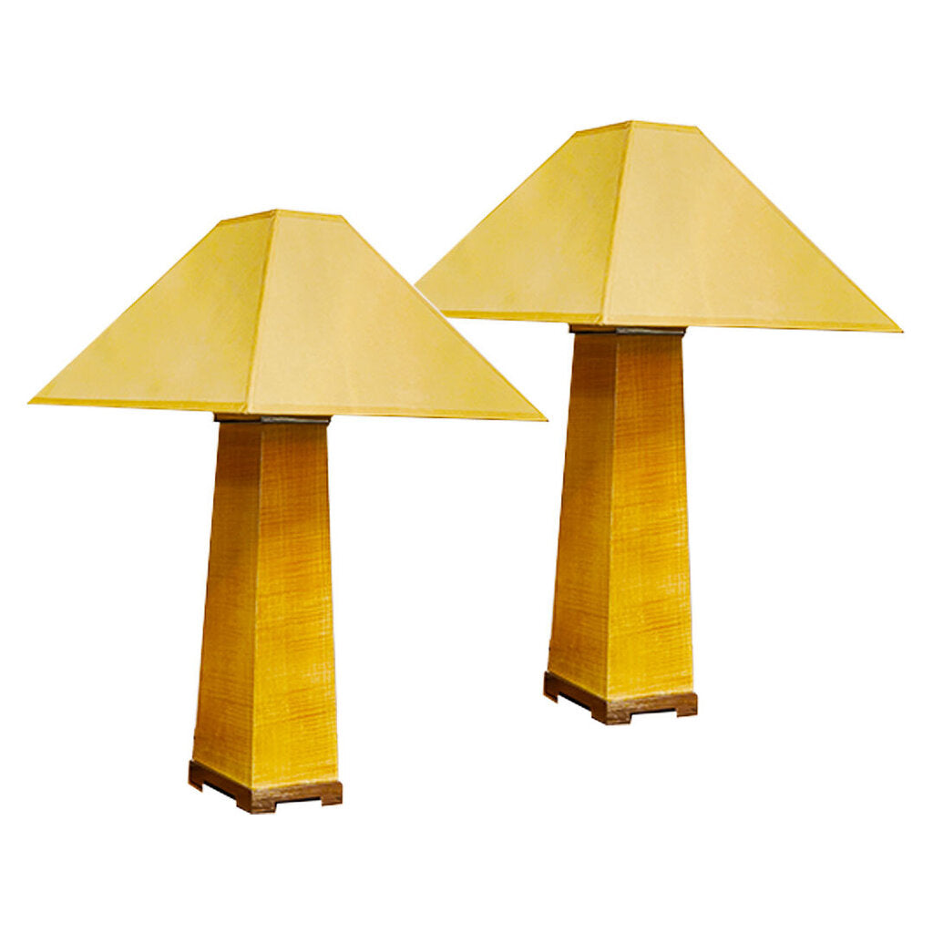 Chrome & Fabric Block Lamps