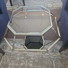 Load image into Gallery viewer, Hexagon Chrome End Tables w/Black Glass Shelf
